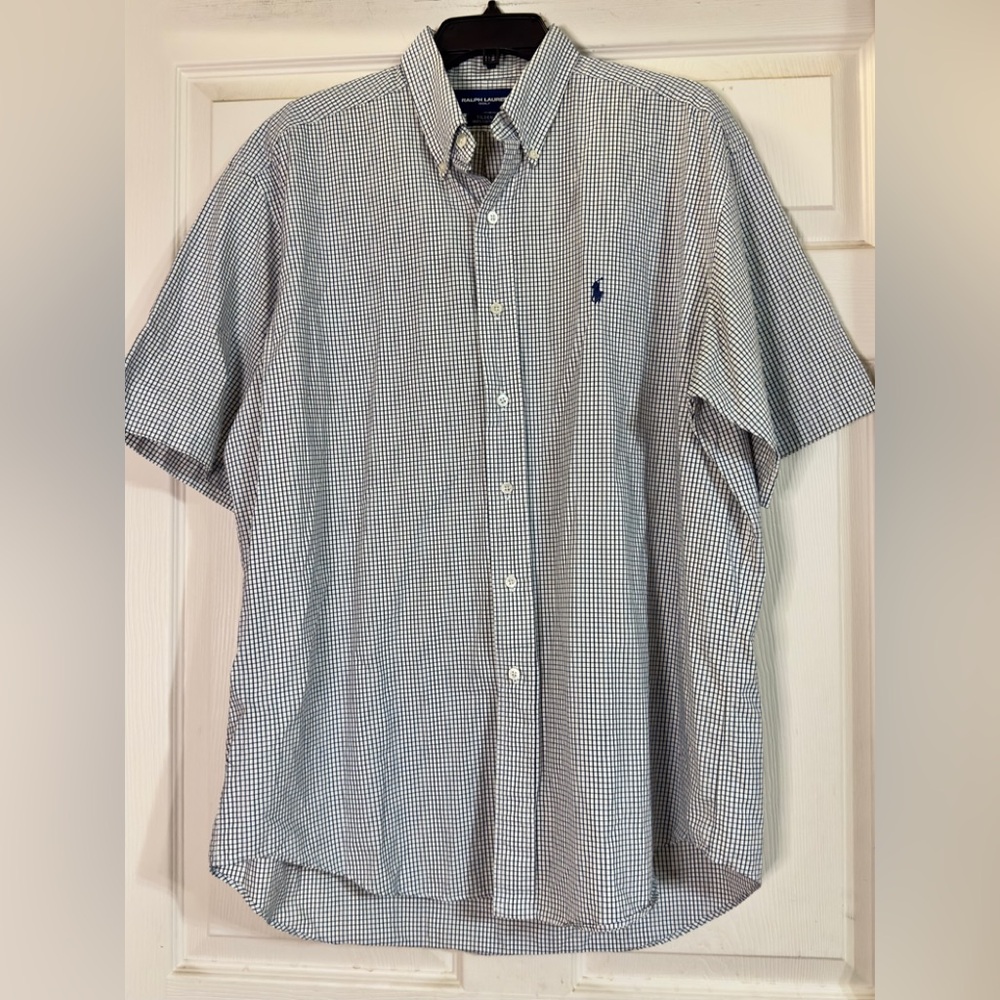 Ralph Lauren Tilden Men's Short Sleeve Blue White Button Down Polo Logo, Size L